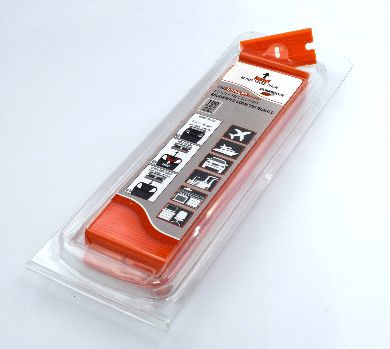 Orange plastic razor blade replacement 100 pack Scraperite SRS100GPO