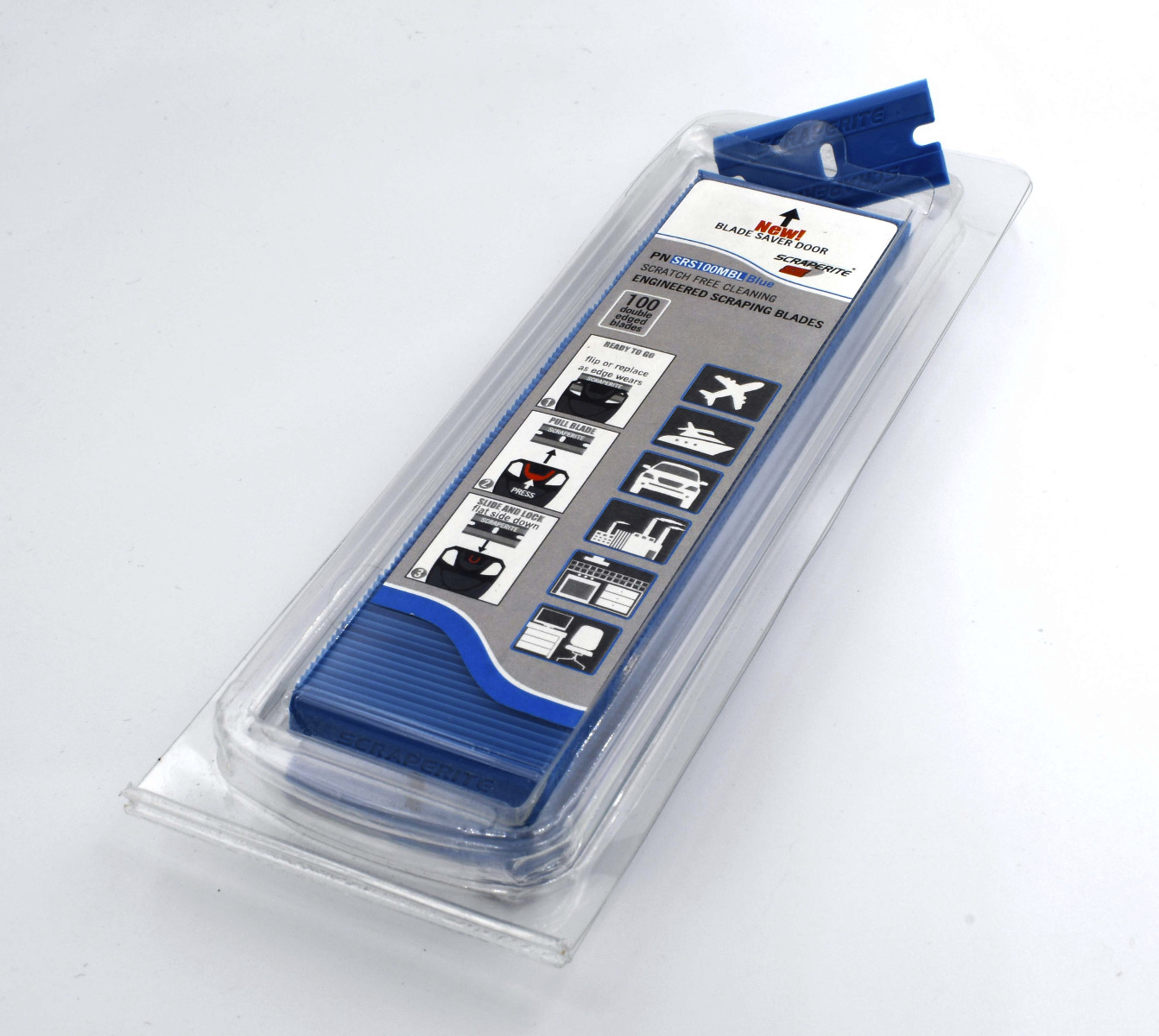 Blue plastic razor blade replacement 100 pack Scraperite SRS100MBL