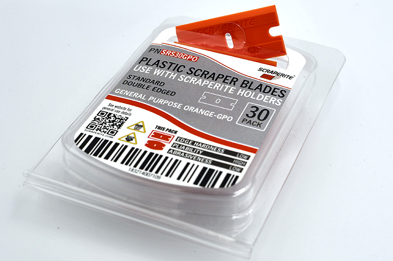 Plastic razor blade General Purpose Orange standard rectangle replacement 30 pack Scraperite SRS30GPO