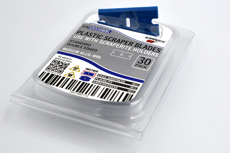 Plastic razor blade Medium Blue standard rectangle replacement 30 pack Scraperite SRS30MBL