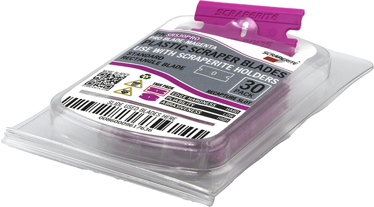 Plastic razor blade PRO Magenta standard rectangle replacement 30 pack Scraperite SRS30PRO