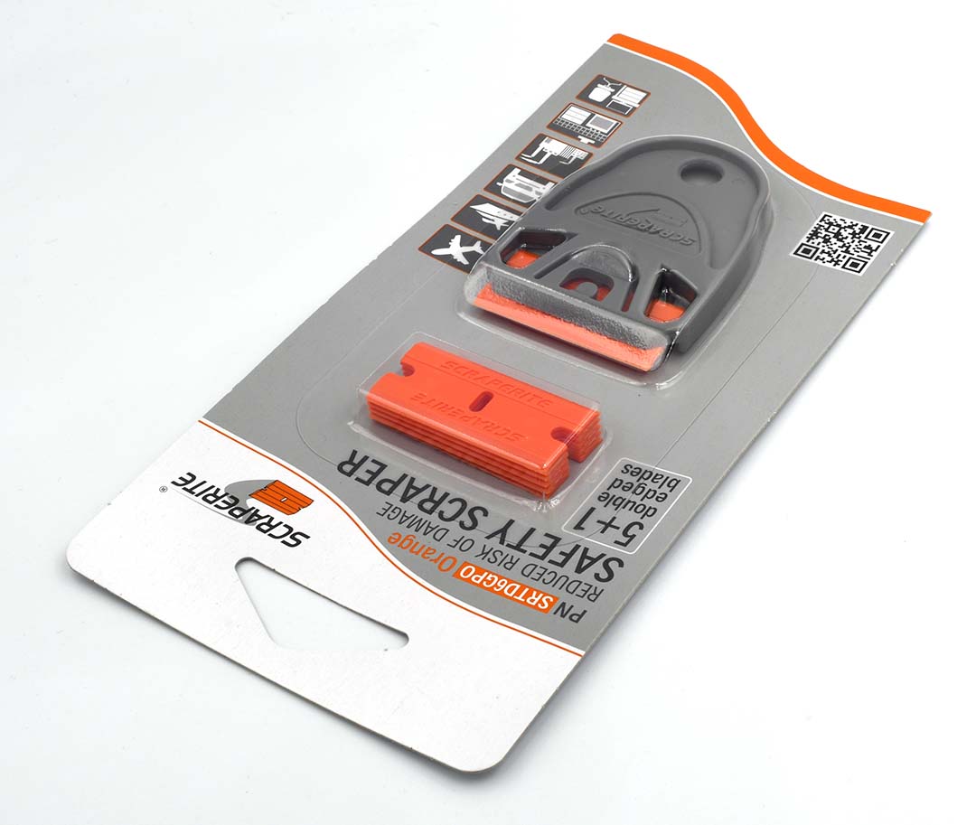 Plastic razor blade General Purpose Orange replacement 6 pack and Dwarf holder Scraperite SRTD6GPO