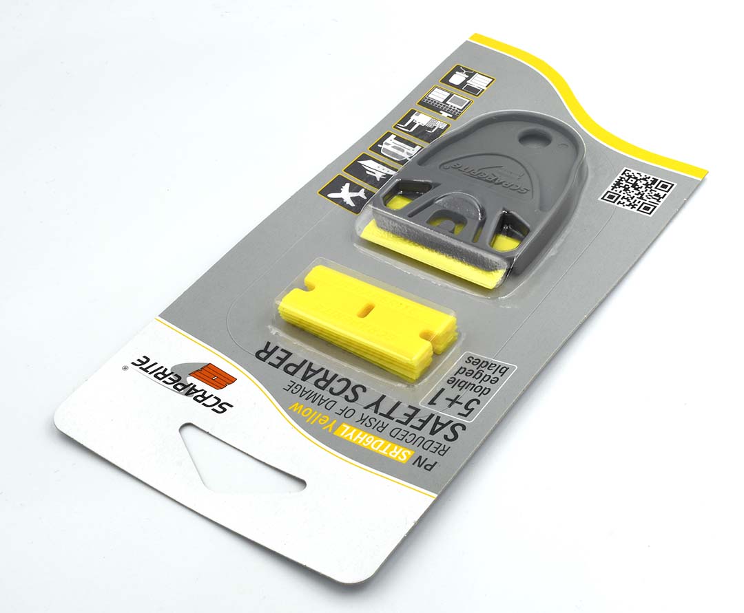 Plastic razor blade Hard Yellow replacement 6 pack and Dwarf holder Scraperite SRTD6HYL