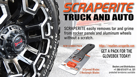 Scraperite easily removes tar and grime from truck or auto